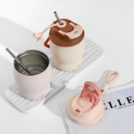 Double-Drink Stainless Steel Insulated coffee Cup with stainless steel straw