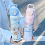 Double-Drink Pop-Top Lid, Cute and Good-Looking Thermos Cartoon Water Bottles