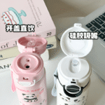 Panda Thermos Stainless Steel Kidsren's Student Portable Straw+Rope Water Kettle - Image 4