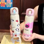 Cartoon Thermos for Students, Portable New Water Bottle Stainless Steel Double Drinking Straw Cup - Image 2