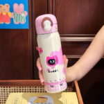 Cartoon Thermos for Students, Portable New Water Bottle Stainless Steel Double Drinking Straw Cup - Image 8