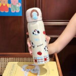 Cartoon Thermos for Students, Portable New Water Bottle Stainless Steel Double Drinking Straw Cup - Image 6