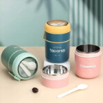 Double-layer Stainless Steel Soup Cup Japanese-style Portable Insulated Lunch Box Food Sealed Leak-proof Breakfast Cup Bowl