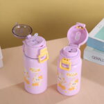 Cute Stainless Steel Thermos Cup with High-Looking Pop-Up Lid and Straw for Outdoor Children and Students - Image 2