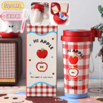 Apple 316 Stainless Steel Thermos Tumbler with Straw | Cute Portable Cup - Image 9