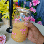 Bow Design Glass Tumbler with Straw & Lid | Aesthetic Cute Drinking Glass